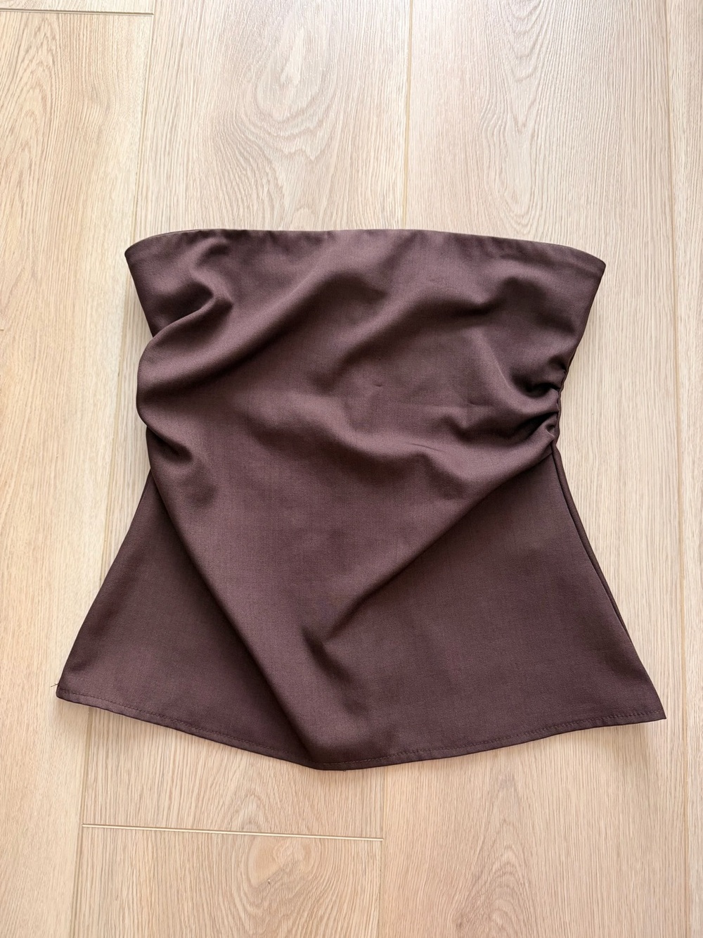 Chocolate Brown Satin Strapless Ruched Going Out Top